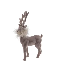 Deko Hirsch mit Federboa, grauer Hirsch, samtig beflockt, 28cm