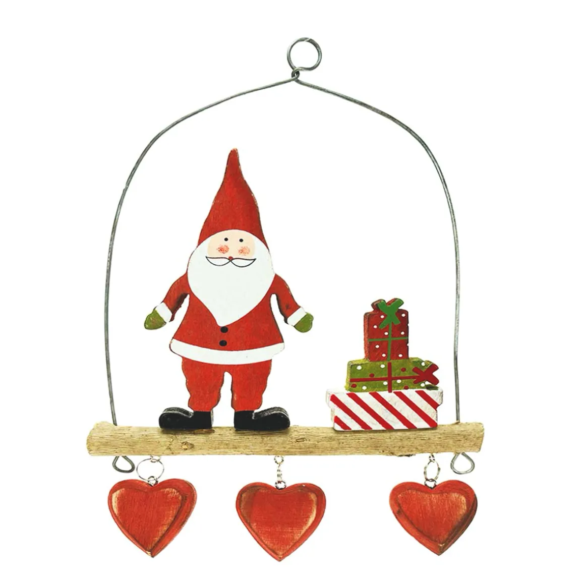 Deko Hänger Weihnachtsmann mit Geschenke, Holz Nikolaus mit Herz, used look, 20x15cm