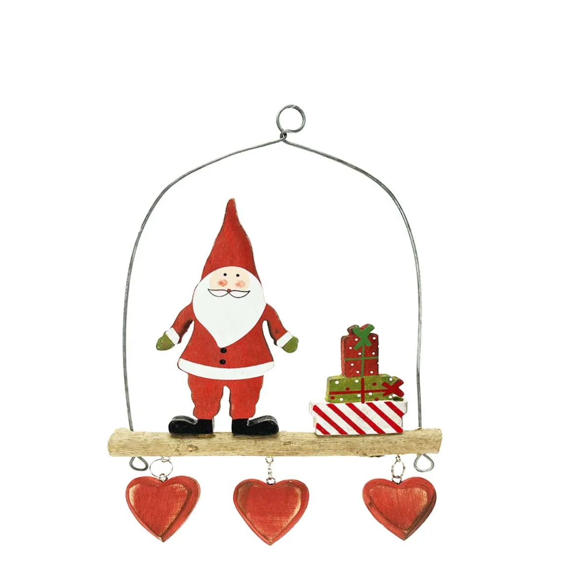 Deko Hänger Weihnachtsmann mit Geschenke, Holz Nikolaus mit Herz, used look, 20x15cm