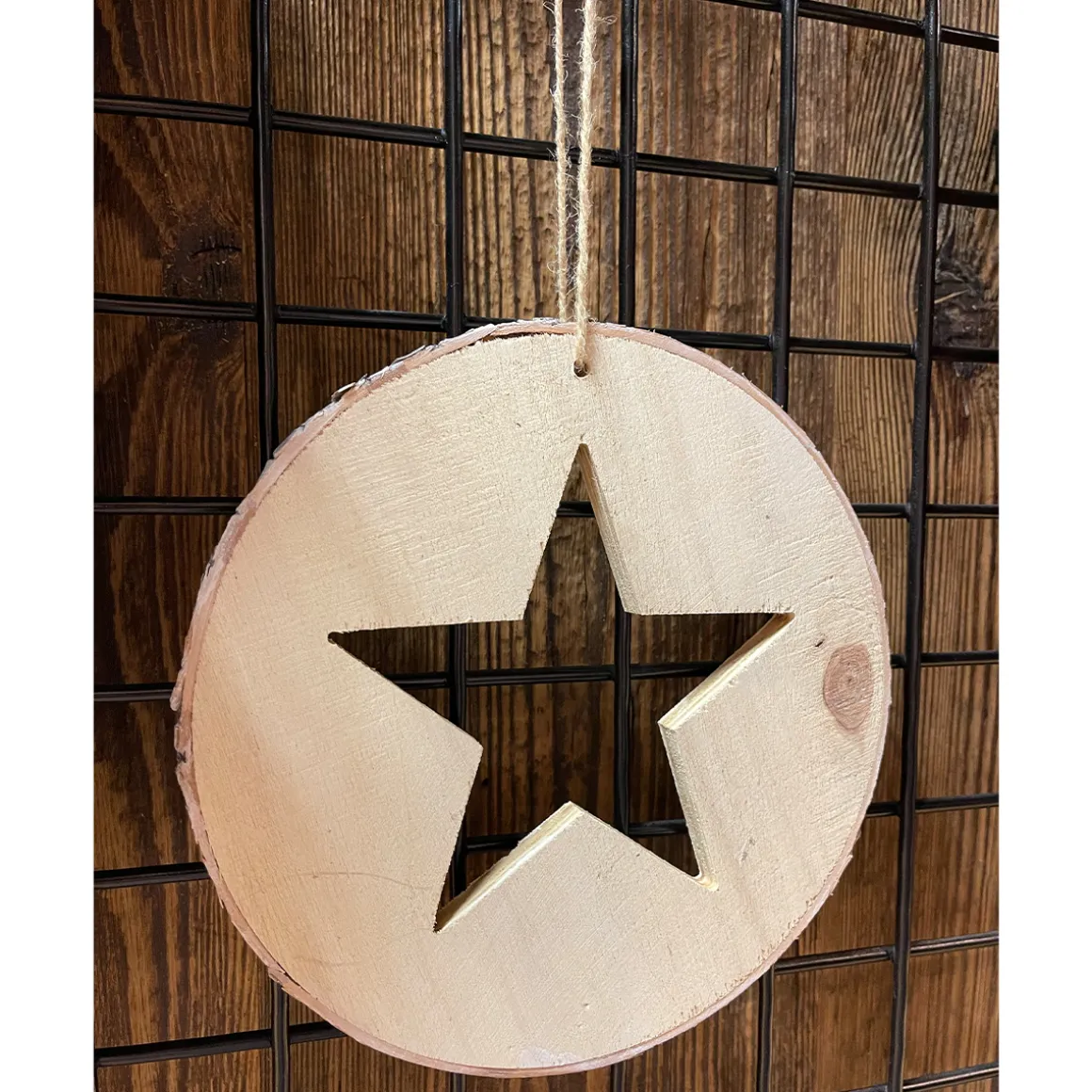 Deko Holzhänger Birke, runde Holzscheibe mit Stern, Ø20cm, weihnachtliche Naturdeko