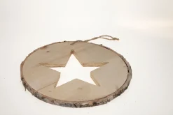 Deko Holzhänger Birke, runde Holzscheibe mit Stern, Ø20cm, weihnachtliche Naturdeko