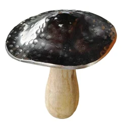 Deko Holzpilz, Fliegenpilz mit silberner Kappe, 14x11cm