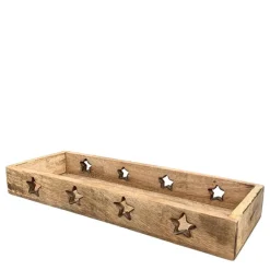 Deko Holztablett mit Sterne, längliche Holzschale Weihnachten, 34x12cm