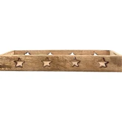 Deko Holztablett mit Sterne, längliche Holzschale Weihnachten, 34x12cm