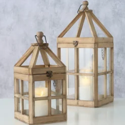 Deko Laterne Torre, Holzlaterne mit Glas-Sprossen-Fenster, 38cm, Boltze Home Collection