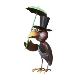 Deko Rabe Rudi, Metallrabe mit Regenschirm, Zylinder und Brille, 24cm