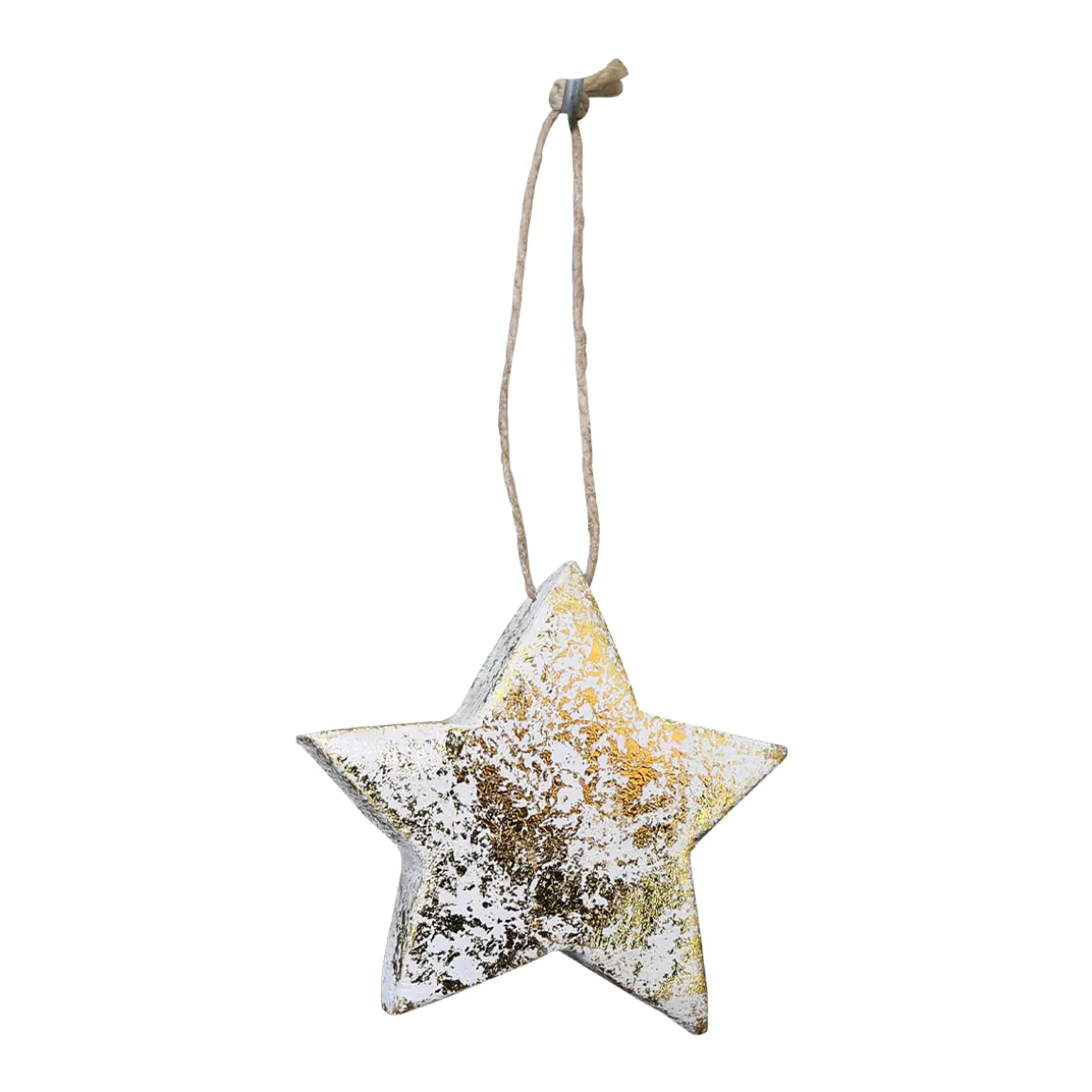 Deko Stern Antiklook, dicker weißer Holzstern mit goldene Akzenten, 5x5cm, Hänger