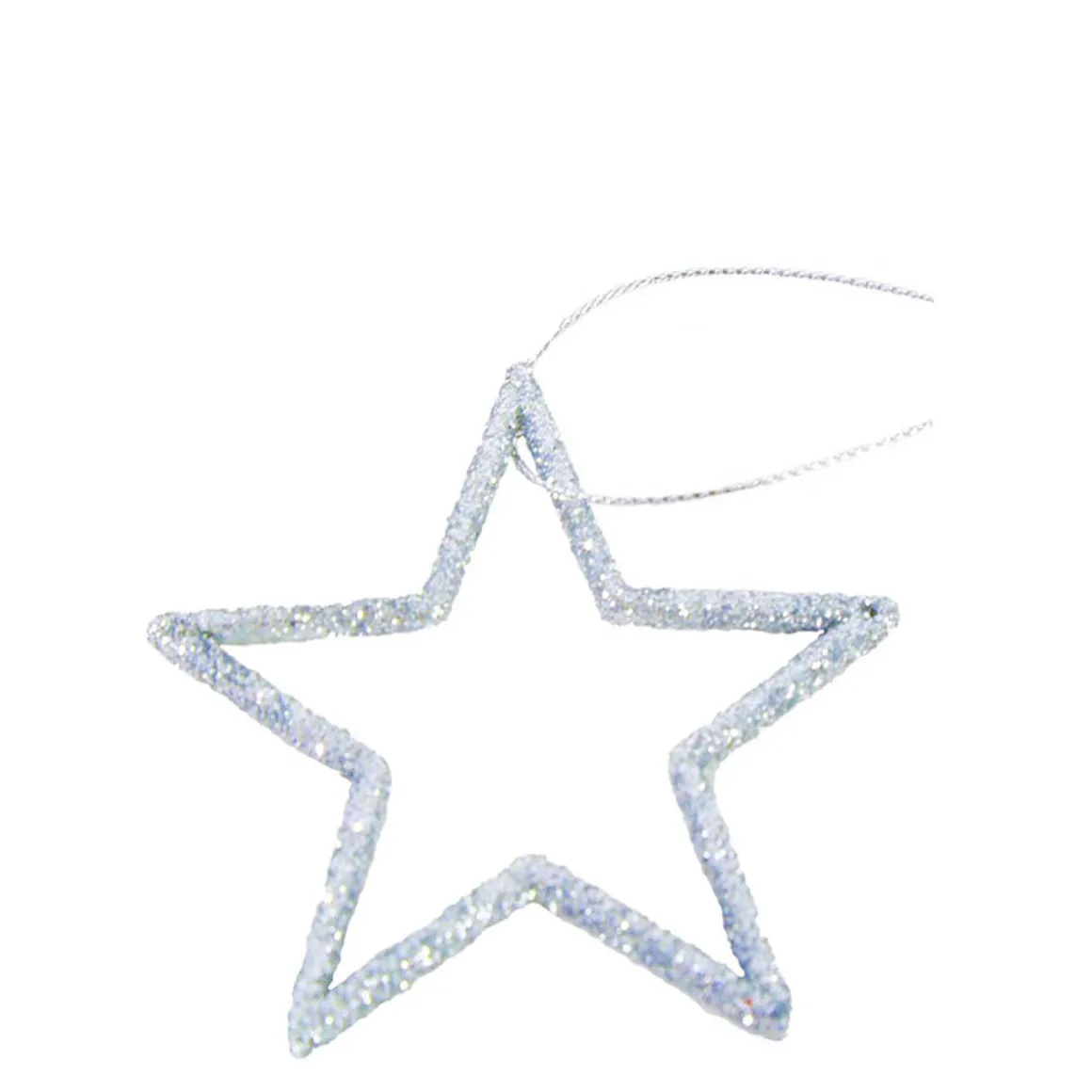 Deko Sterne silbergrau, Weihnachtssterne mit Glimmer, Ø7cm, 20 St/Beutel, Hänger