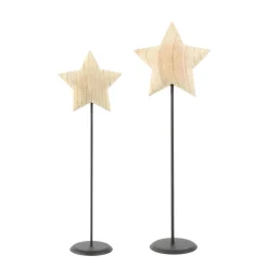 Deko Stern Naturholz, Holzstern Natur auf Metallständer, 57cm