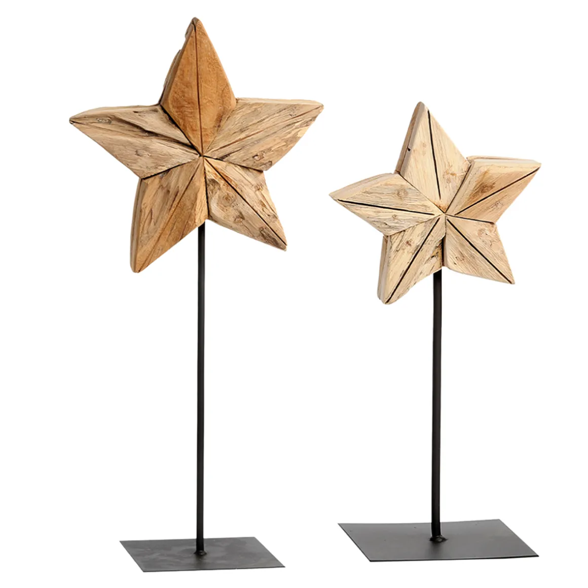 Deko Stern Teak, rustikaler Holzstern auf Metallfuß, 38cm, WMG Grünberger