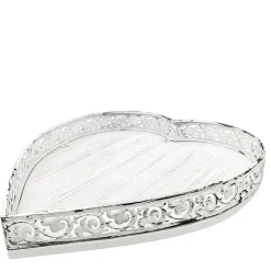 Deko Tablett Herz weiß, Metallschale mit Muster - used look, 22x23x4cm