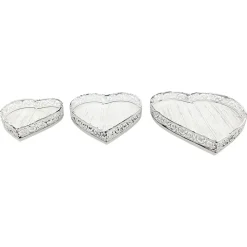 Deko Tablett Herz weiß, Metallschale mit Muster - used look, 22x23x4cm