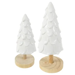 Deko Tannenbaum, weißer Keramikbaum auf Holzfuß, 27cm