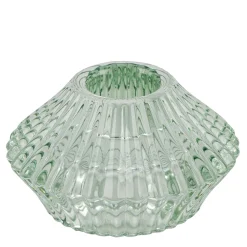 Deko Teelichtglas Ufo, Windlicht aus Glas gestreift hellgrün, 7x4cm