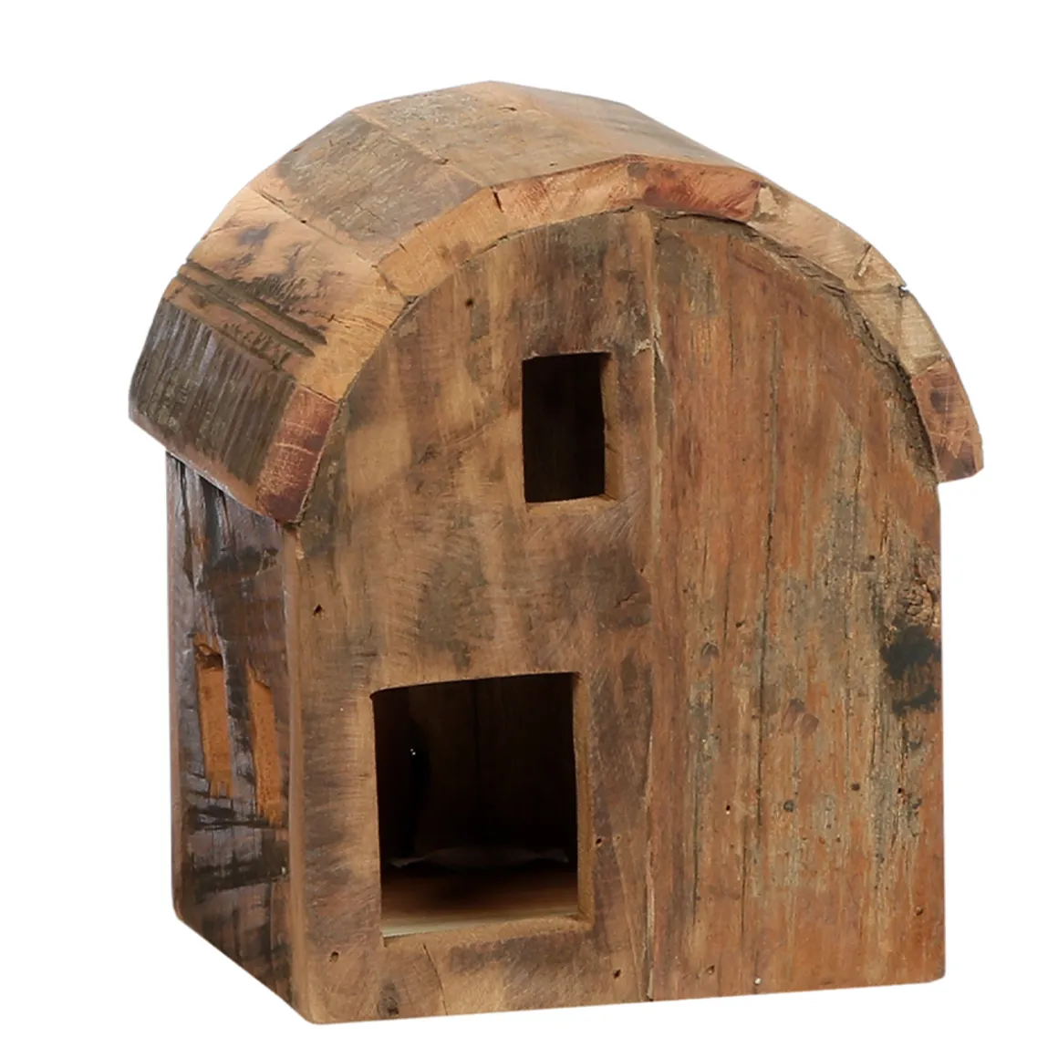 Deko Vogelhaus Altholz, rustikales schlichtes Holzhaus mit Runddach, WMG Grünberger