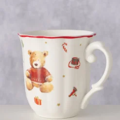 Deko Weihnachtsbecher Bailey, Keramikbecher mit Teddy-Motiv, 350ml, Boltze Home Collections