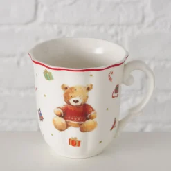 Deko Weihnachtsbecher Bailey, Keramikbecher mit Teddy-Motiv, 350ml, Boltze Home Collections