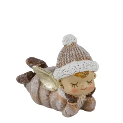 Deko Weihnachtsengel liegend, putziger Engel-Junge mit Pudelmütze, 6cm