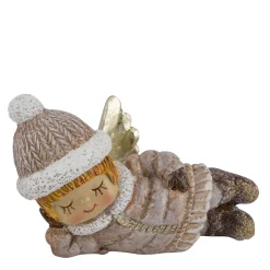 Deko Weihnachtsengel liegend, putziges Engel-Mädchen mit Pudelmütze, 6cm