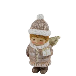 Deko Weihnachtsengel mit Geschenk, putziges Engel-Mädchen mit Pudelmütze, 8cm