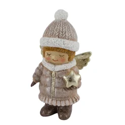 Deko Weihnachtsengel mit Stern, putziges Engel-Mädchen mit Pudelmütze, 11cm