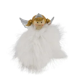 Deko Weihnachtsengel, putziges Engel-Mädchen mit Plüschkleid, Krone und Zöpfchen, 14cm