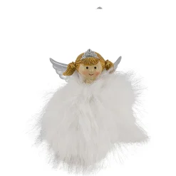 Deko Weihnachtsengel, putziges Engel-Mädchen mit Plüschkleid, Krone und Zöpfchen, 6cm