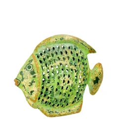 Deko Windlicht Fisch grün used look, Metallfisch mit kleinem Türchen, 21x18cm