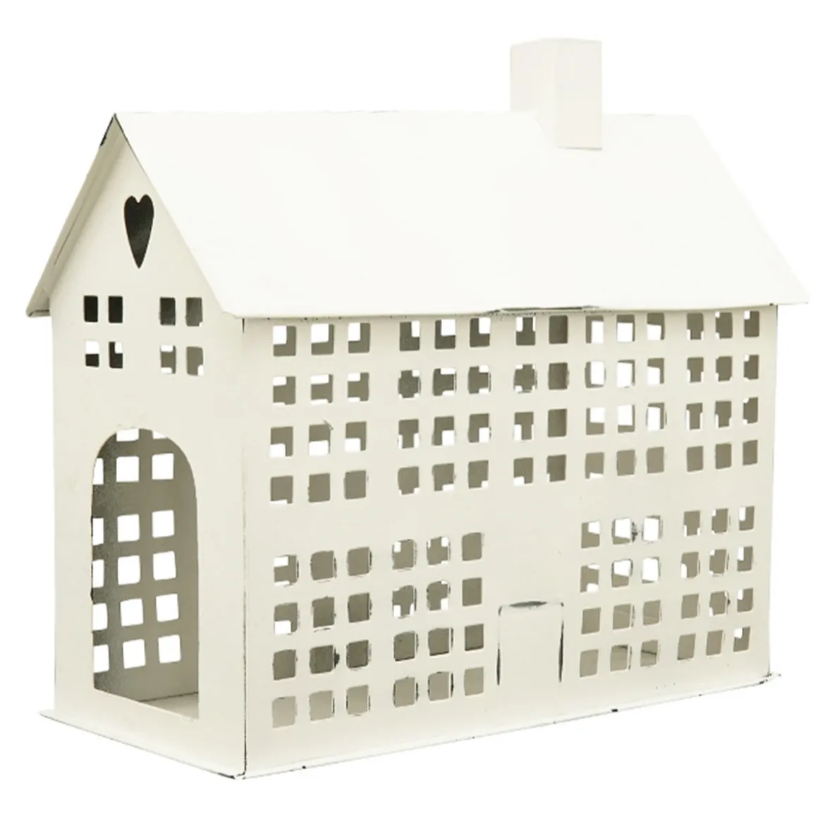 Deko Windlicht Haus mit vielen Fenstern, weiß used look, Metallhaus für Fensterbank, 28x23cm
