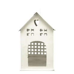 Deko Windlicht Haus mit vielen Fenstern, weiß used look, Metallhaus für Fensterbank, 28x23cm