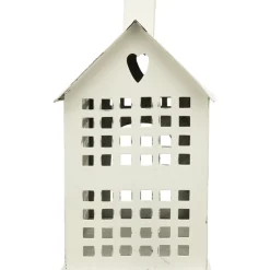 Deko Windlicht Haus mit vielen Fenstern, weiß used look, Metallhaus für Fensterbank, 28x23cm