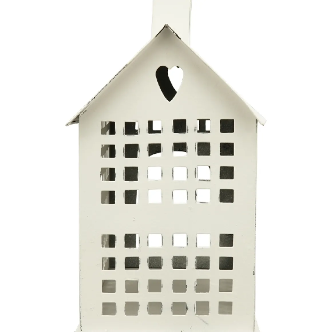 Deko Windlicht Haus mit vielen Fenstern, weiß used look, Metallhaus für Fensterbank, 28x23cm