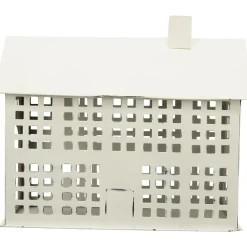 Deko Windlicht Haus mit vielen Fenstern, weiß used look, Metallhaus für Fensterbank, 28x23cm