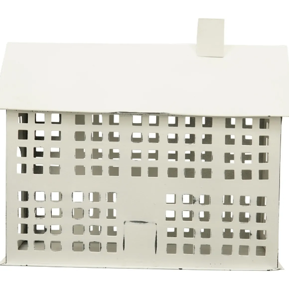 Deko Windlicht Haus mit vielen Fenstern, weiß used look, Metallhaus für Fensterbank, 28x23cm