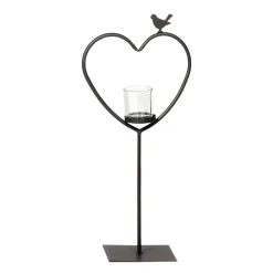 Deko Windlicht Herz Elisa, Metallherz mit Vogel auf Metallständer, 135cm, WMG Grünberger