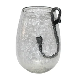 Deko Windlicht Verre ovale Form, Glaswindlicht mit abnehmbarem Stabkerzenhalter aus Metall, 17x17x24