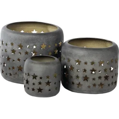 Deko Windlicht Weihnachtssterne Antik grau-gold, Metallwindlicht durchscheinend, 15cm, WMG Grünberger