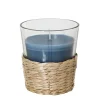 Duftkerze Citronella im Glas, Duftkerze blau im Bastkorb, outdoor, 7x7cm