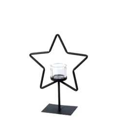 Eisen Windlicht Stern, Weihnachtsstern auf Metallständer, 30cm, WMG Grünberger