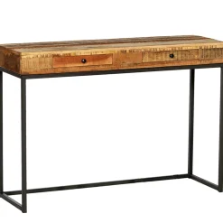 Eisen-Naturholz Konsole Victoria, rustikale Altholz Konsole mit 3 Schubladen auf Eisengestell, 90x11