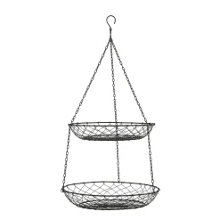 Etagere 2 fach, Küchenhänger Draht mit 2 runden Körben, Hängekorb schwarz, 77cm, Ib Laursen