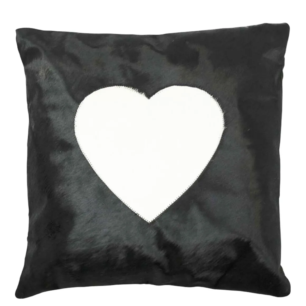 Fellkissen Herz, Kuhfell mit Herzapplikation, schwarz, 45x45cm, Mars & More