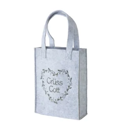 Filz Tasche Garni grau, Filztasche mit Herz und Spruch: Grüss Gott, 28x40cm, Boltze Home Collections