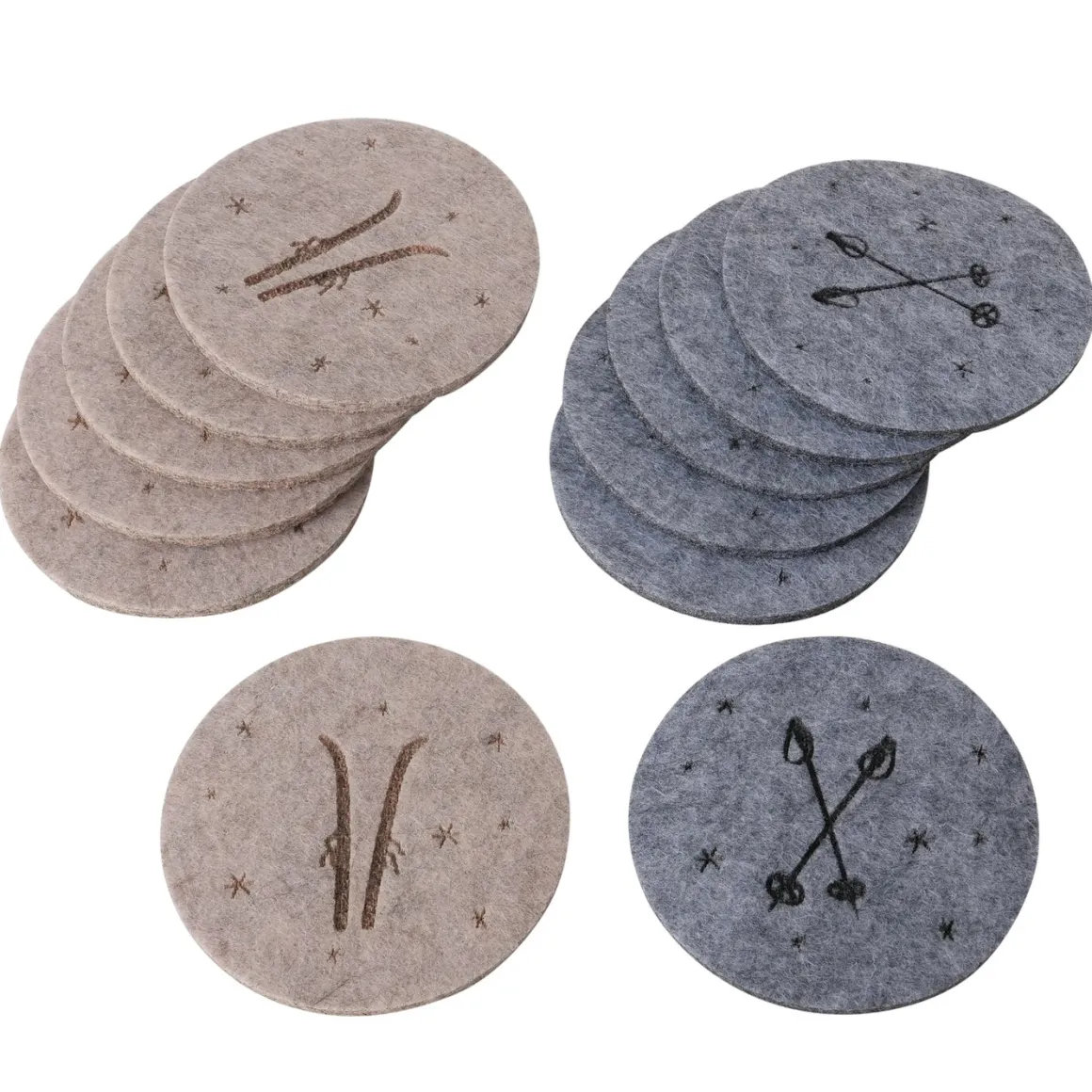 Filz Untersetzer Mountains Skistöcke, Ø10cm, Boltze Home Collections