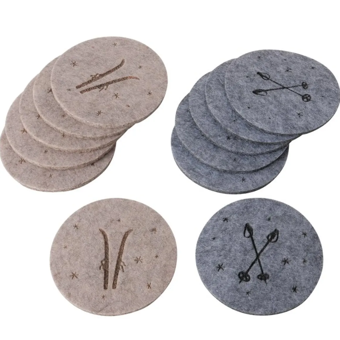 Filz Untersetzer Mountains Skistöcke, Ø10cm, Boltze Home Collections