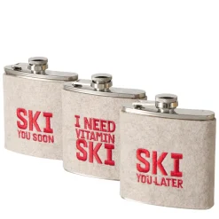 Flachmann Ski mit unterschiedlichen Sprüchen, Trinkflasche Skiing bestickt, 170ml, Boltze Home Colle