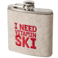 Flachmann Ski mit unterschiedlichen Sprüchen, Trinkflasche Skiing bestickt, 170ml, Boltze Home Colle