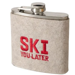 Flachmann Ski mit unterschiedlichen Sprüchen, Trinkflasche Skiing bestickt, 170ml, Boltze Home Colle