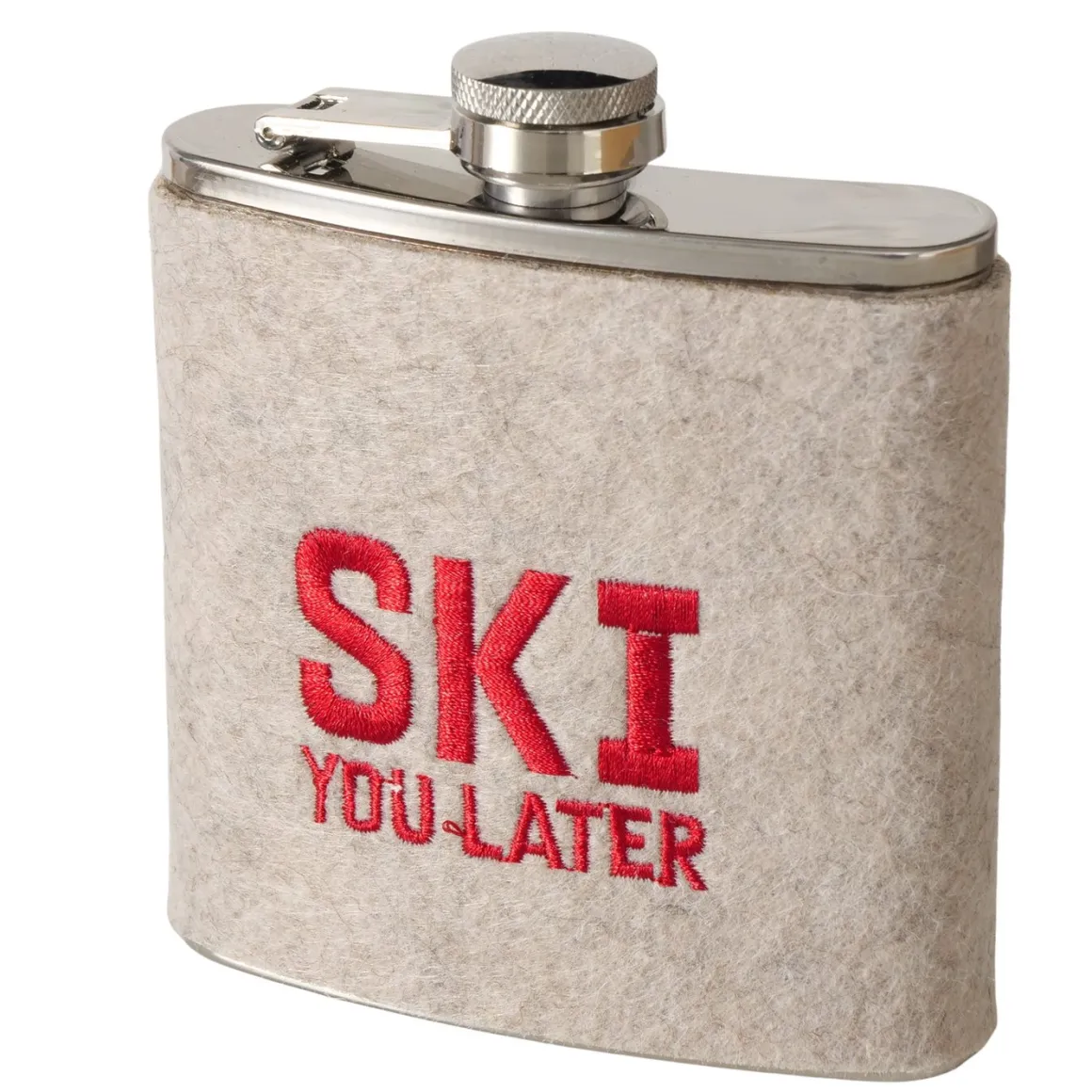 Flachmann Ski mit unterschiedlichen Sprüchen, Trinkflasche Skiing bestickt, 170ml, Boltze Home Colle