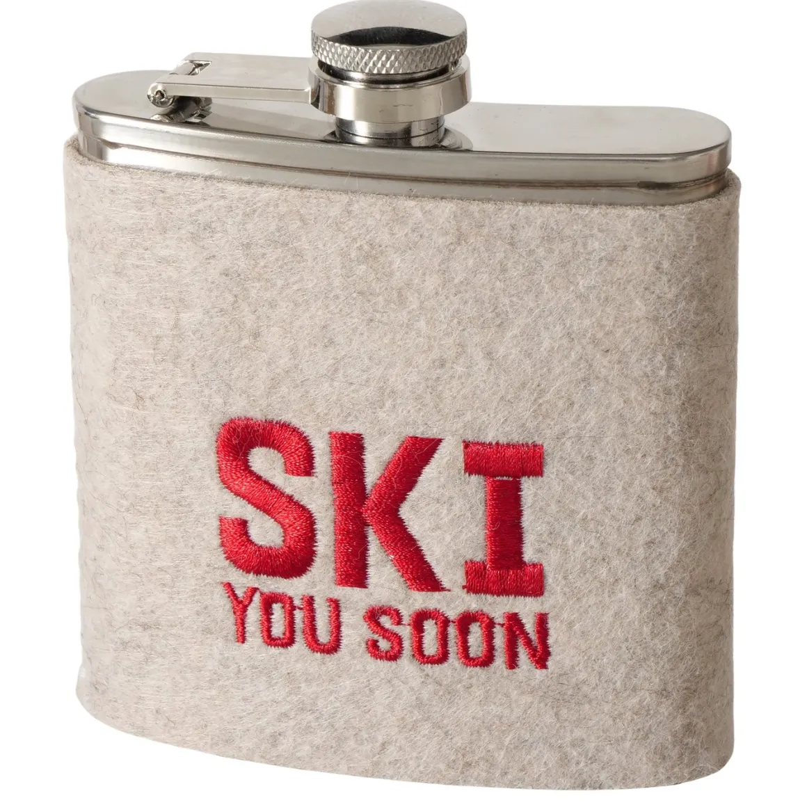 Flachmann Ski mit unterschiedlichen Sprüchen, Trinkflasche Skiing bestickt, 170ml, Boltze Home Colle